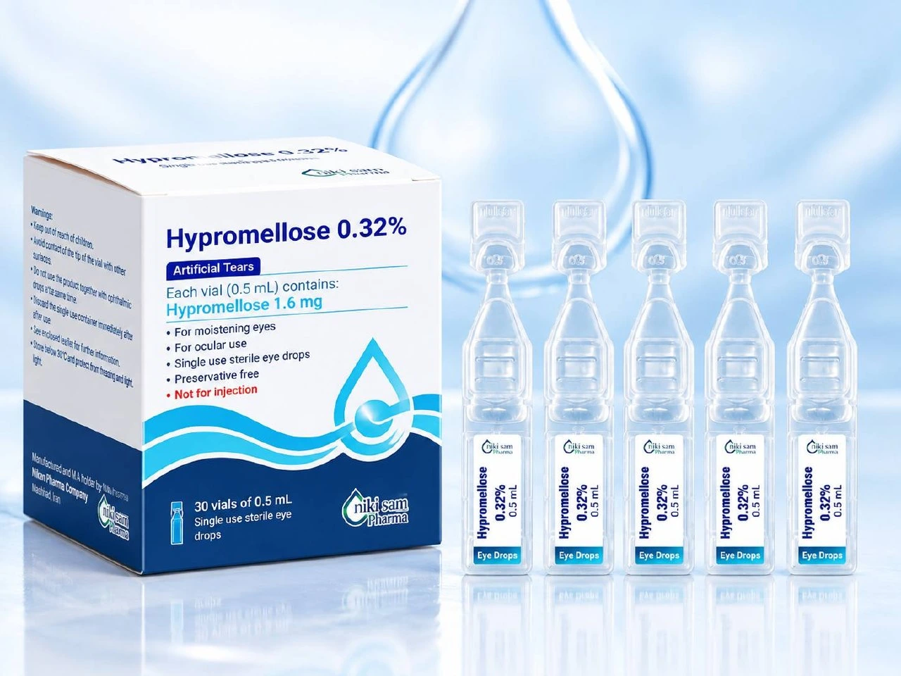 ماکاپ جعبه مکعبی و نوار متصل پنج‌تایی ویال Hypromellose 0.32%